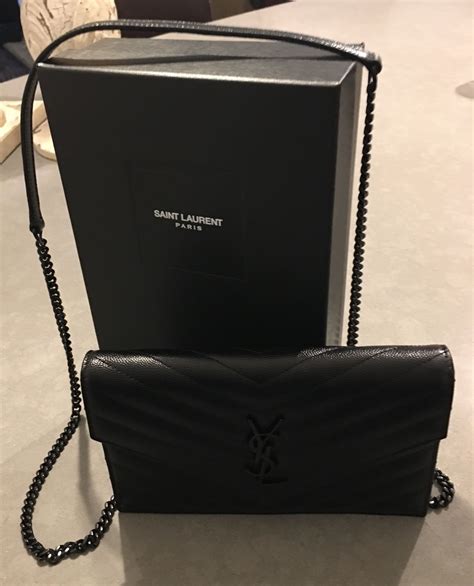 ysl black on black wallet on chain regular vs small